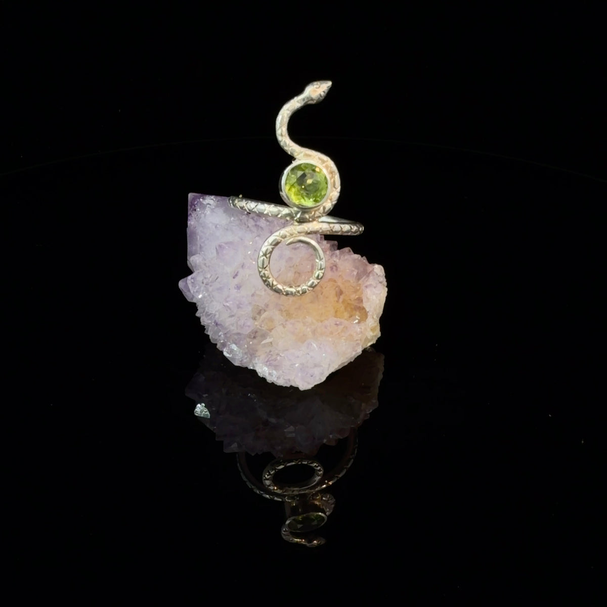 Handcrafted Peridot Snake Cocktail Ring in Sterling