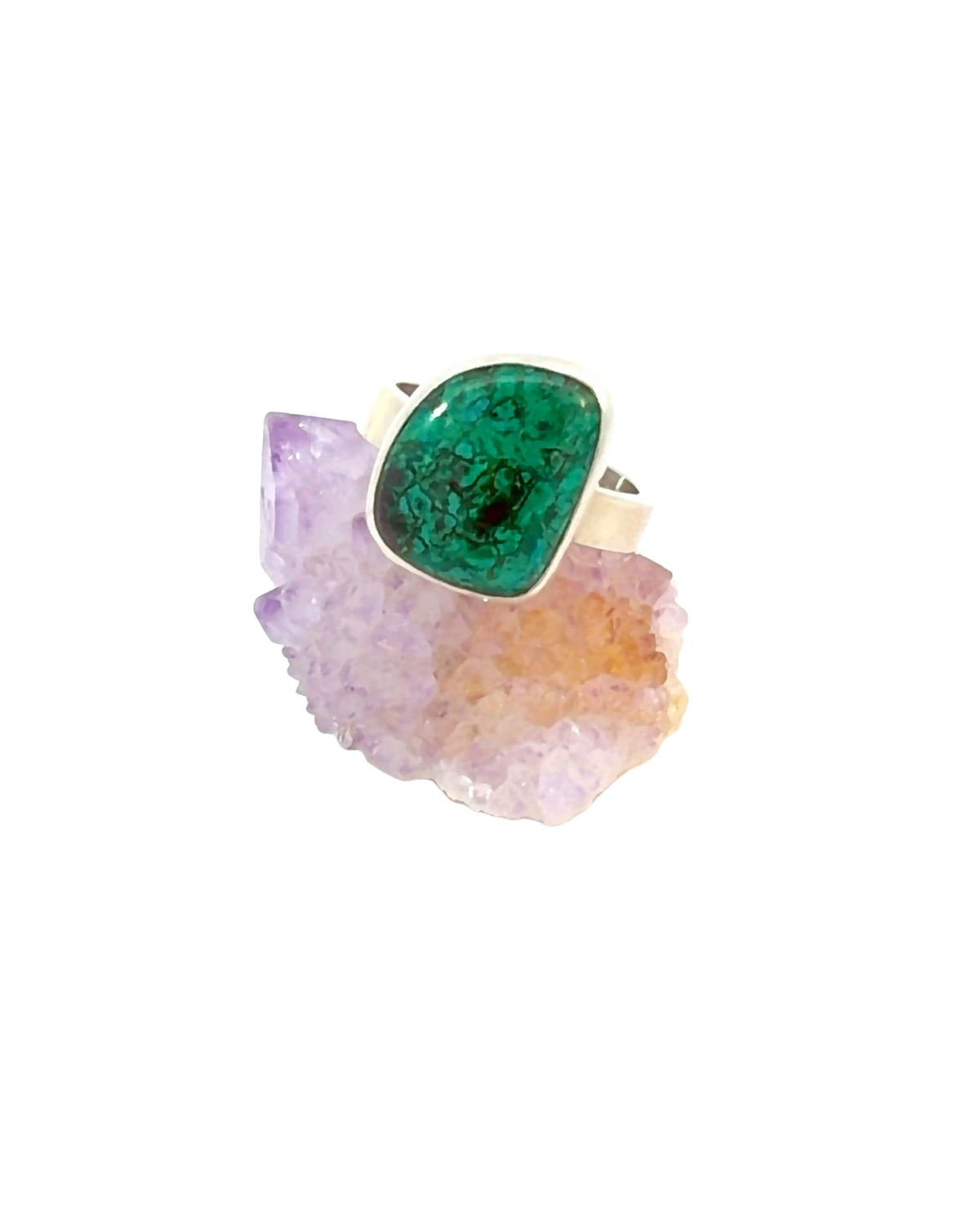 Freeform Chrysocolla Solitaire Ring in Silver