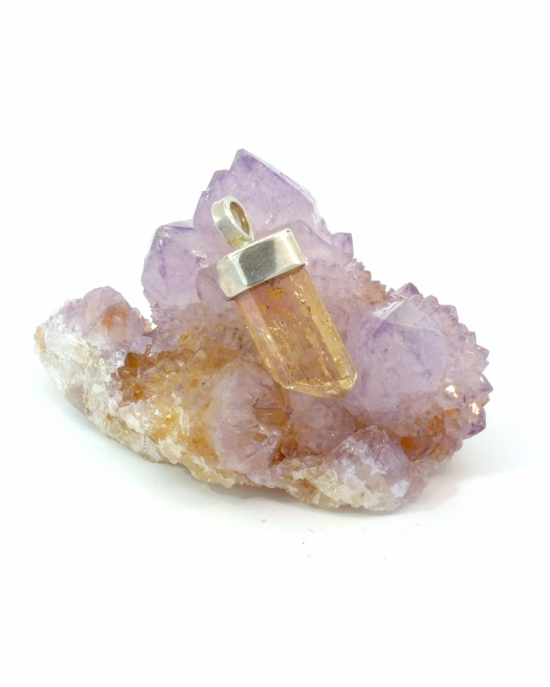 Raw Golden Topaz Crystal Pendant in Silver Cap Setting
