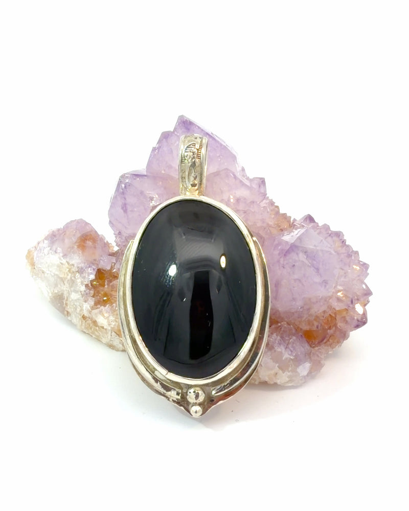 Oval Rainbow Obsidian Pendant in Silver