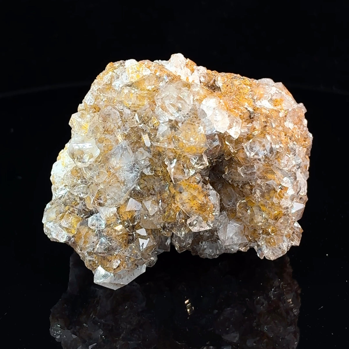 Natural druzy quartz mineral specimen with orange manganese inclusions from Morocco, 96.6 grams