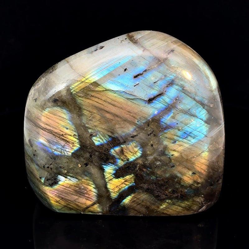 Polished Labradorite crystal from Madagascar, 203 gram natural mineral specimen measuring 61 x 54 x 30 mm