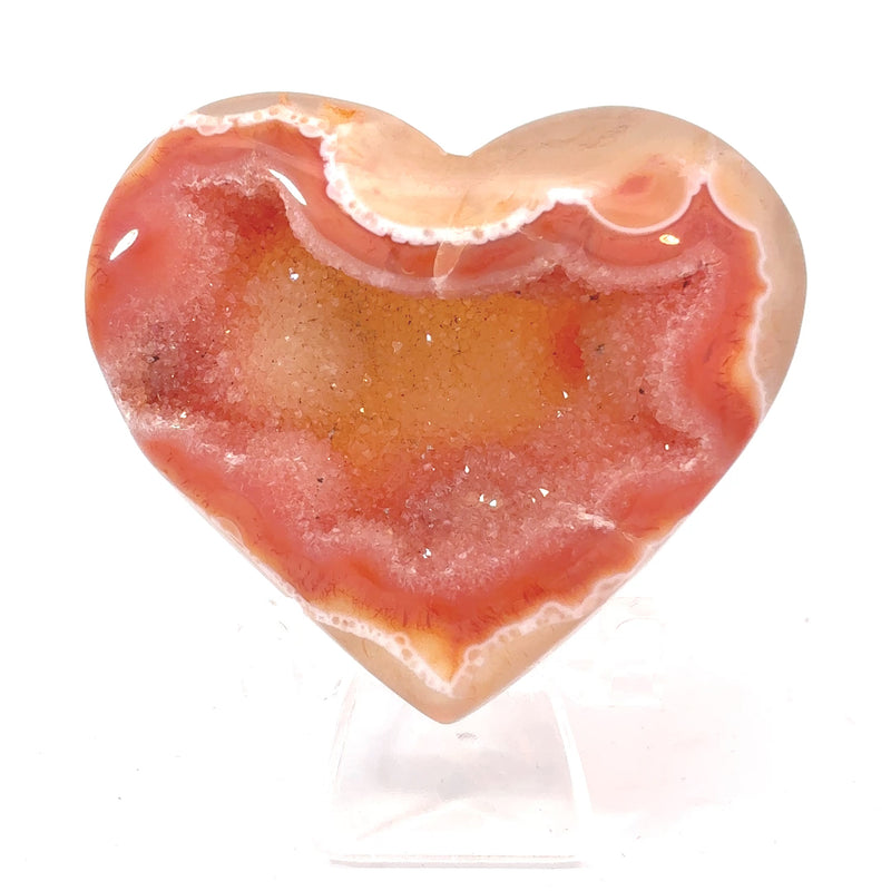 Polished Carnelian Heart with Druzy Quartz Cavity – Madagascar Crystal, 50g