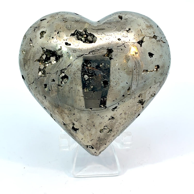 Carved Pyrite Heart from Peru – Natural Metallic Crystal Specimen, 206.9g
