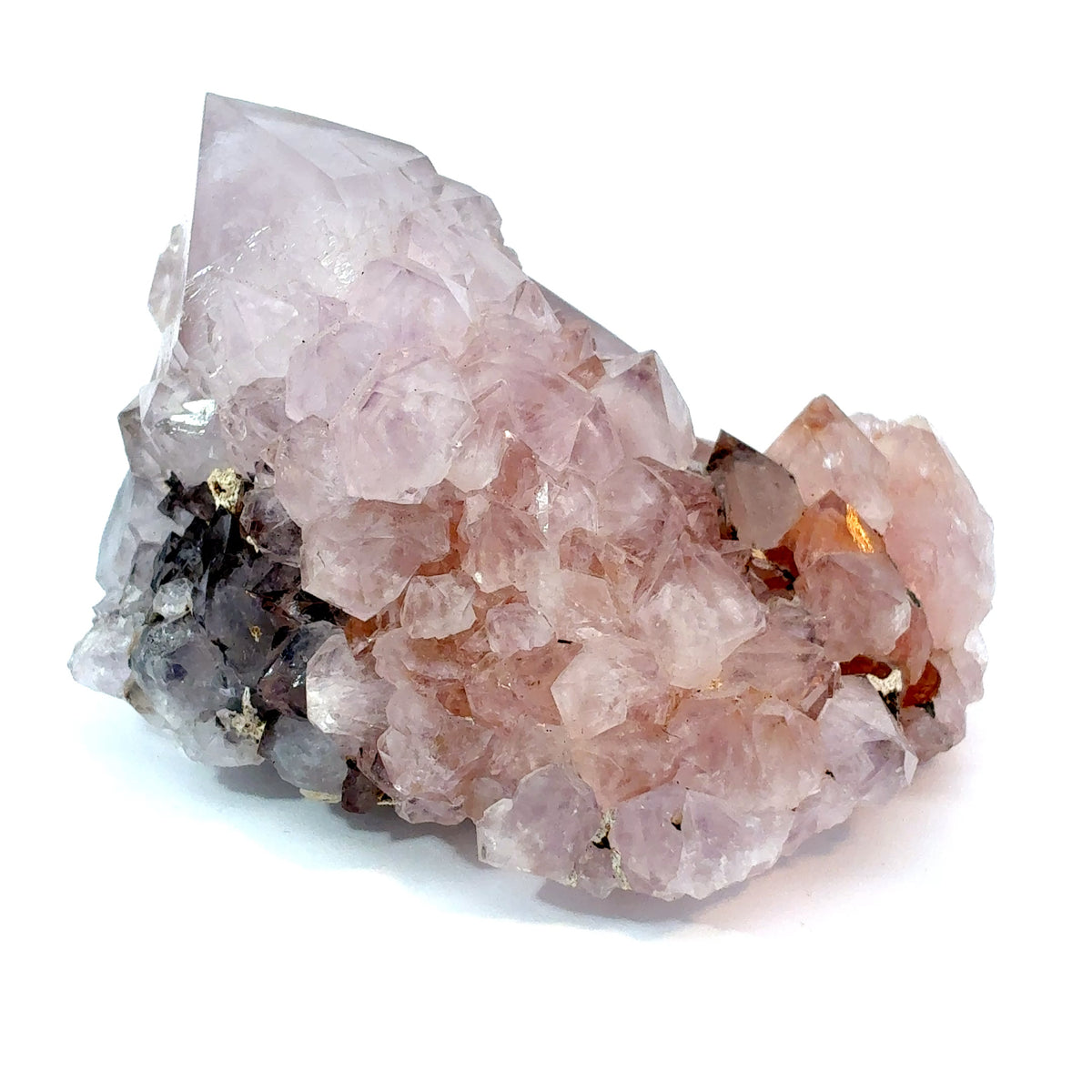 Natural Spirit Amethyst crystal cluster from South Africa with layered Quartz growth, 82.4 grams, measuring 57 x 44 x 35 mm