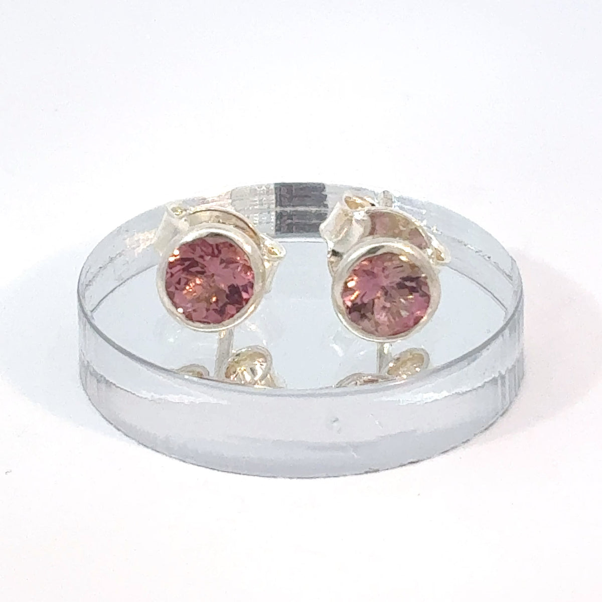 Round faceted Pink Tourmaline stud earrings set in sterling silver