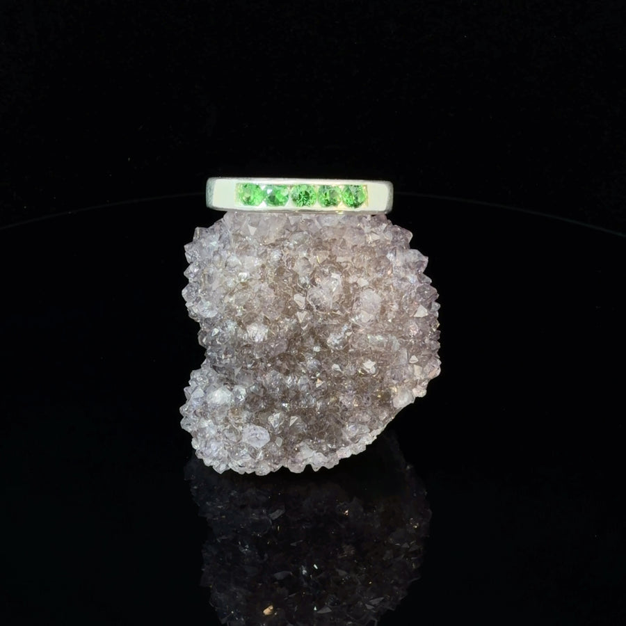 Natural Tsavorite Green Garnet sterling silver channel set ring size 9 featuring a vibrant green grossular garnet in a handcrafted unisex design.