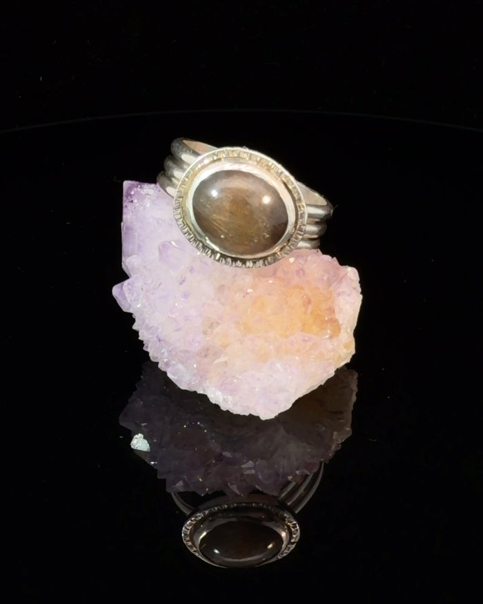 Gold Feldspar Cocktail Ring in Silver