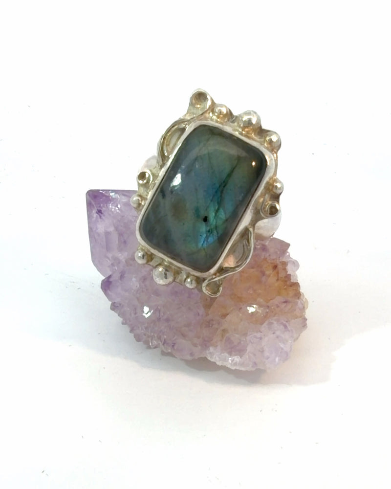 Ornate Silver Labradorite Cocktail Ring