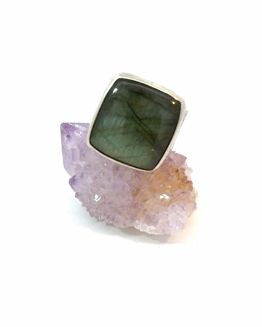 Labradorite Sterling Silver Ring Size 7.5 | Natural Gemstone