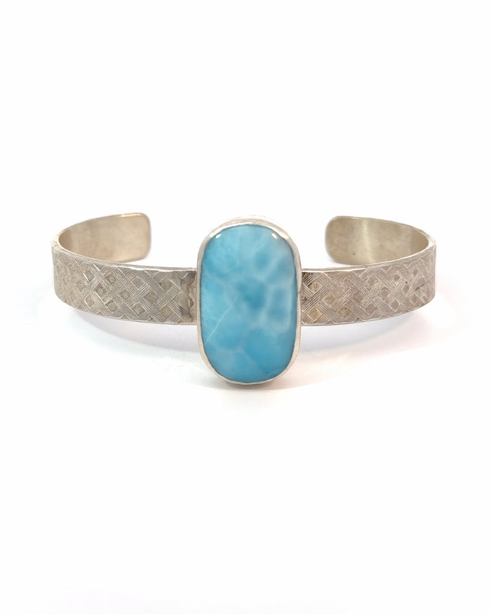 Textured Silver Cuff Bracelet with Larimar
