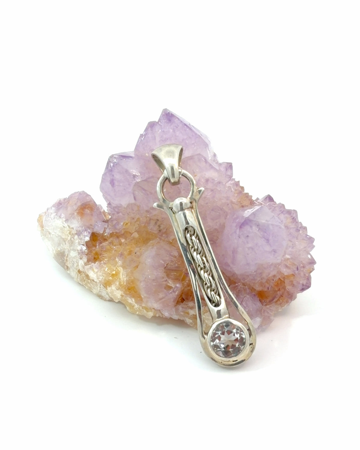 Silver Braided Drop Pendant with Bezel-Set topaz