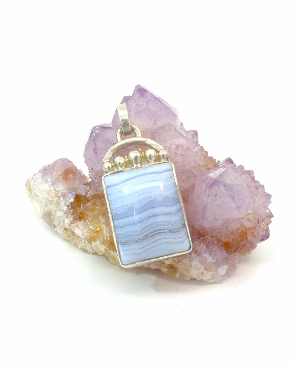 Rectangular Banded Agate Pendant in Silver
