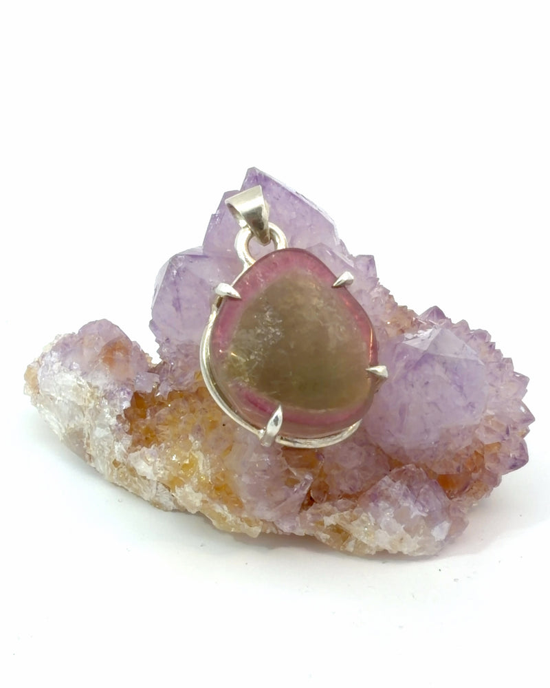 Watermelon Tourmaline Slice Pendant in Silver