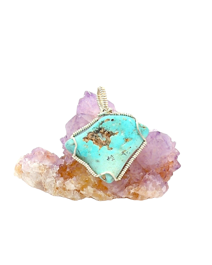 Wire-Wrapped Turquoise Pendant in Silver