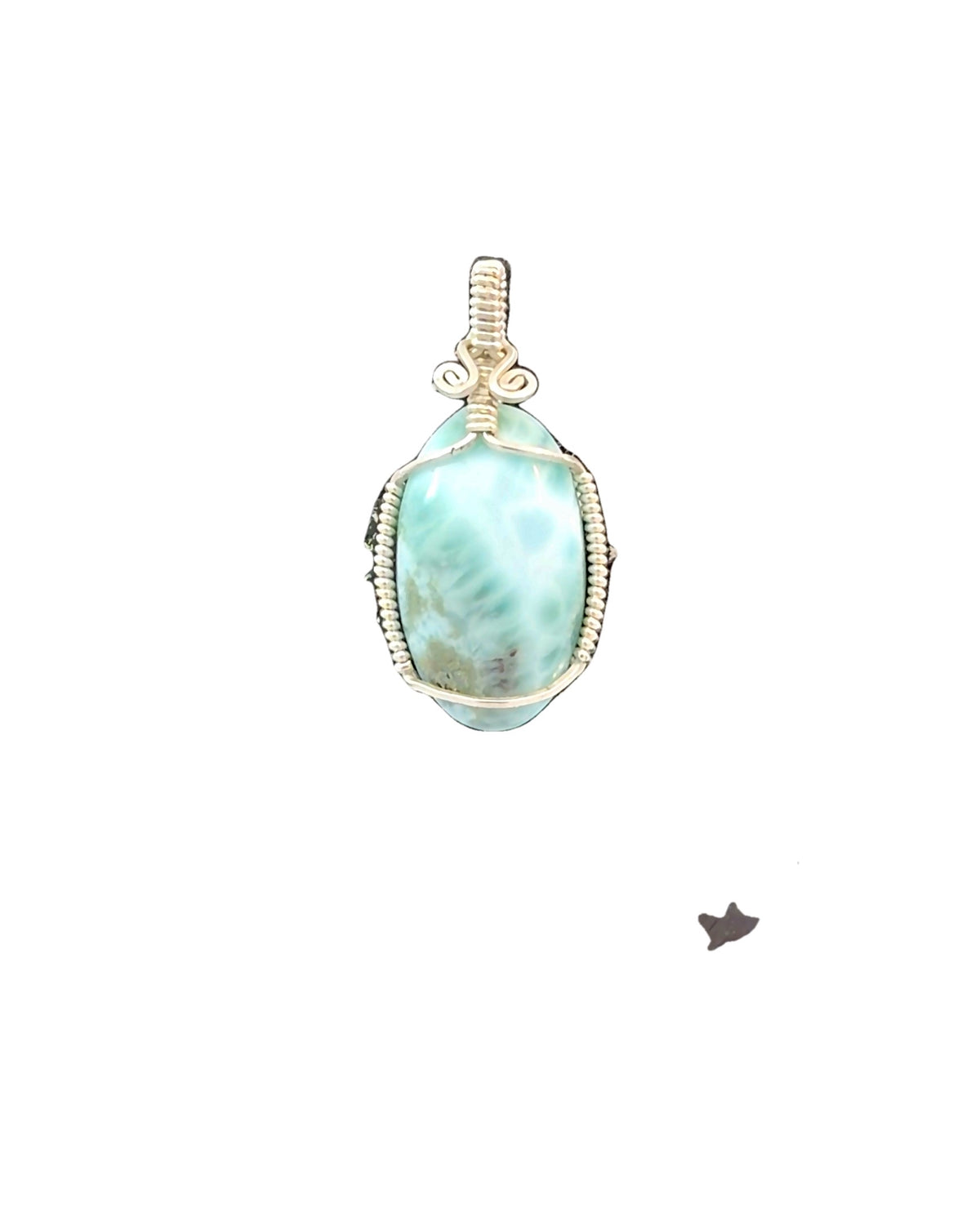 Silver Wire-Wrapped Larimar Cabochon Pendant