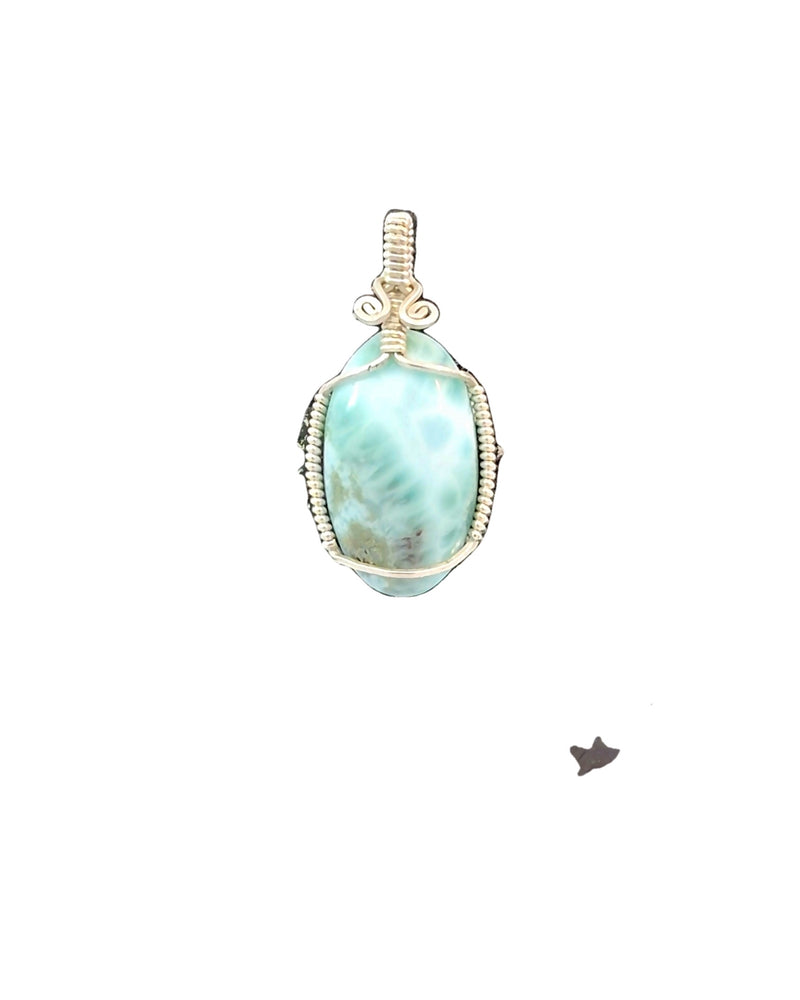 Silver Wire-Wrapped Larimar Cabochon Pendant