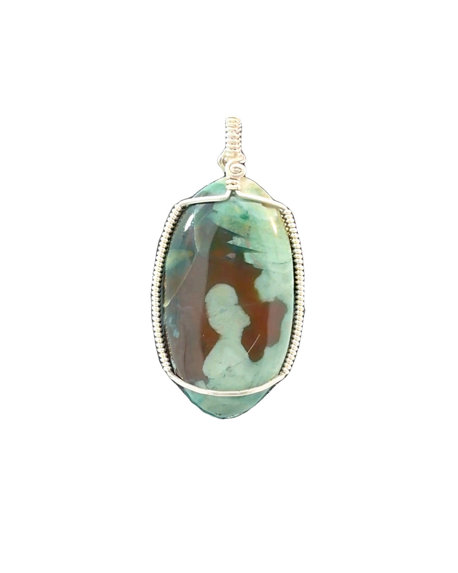 Silver Wire-Wrapped Oval Jasper Pendant