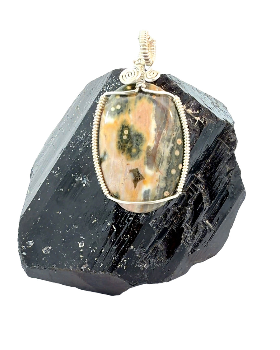 Wire-Wrapped Ocean Jasper Pendant in Silver
