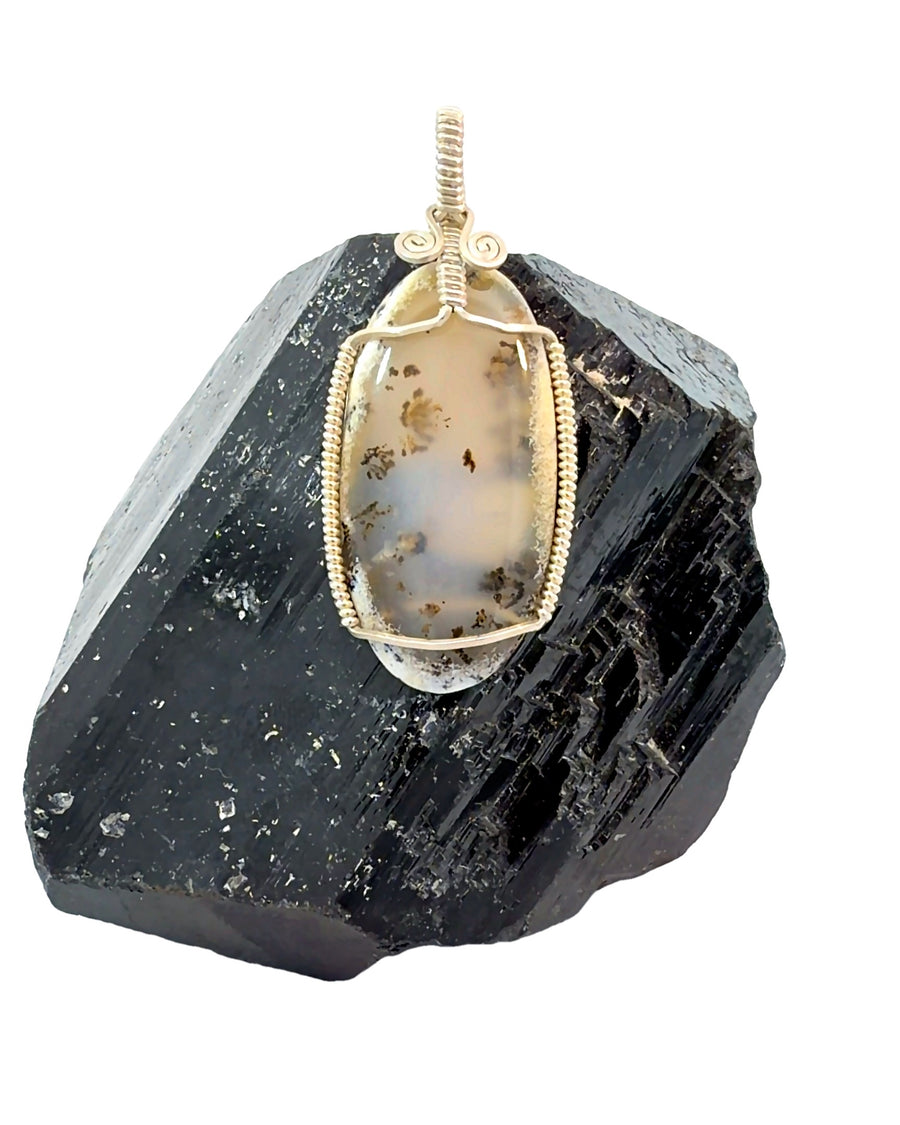 Silver Wire-Wrapped Dendritic Agate Pendant