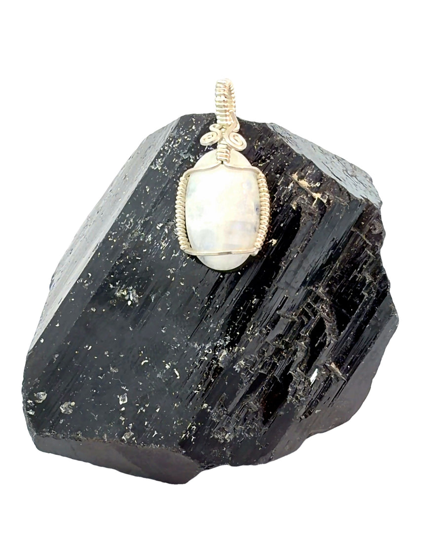 Wire-Wrapped Oval Moonstone Pendant in Silver