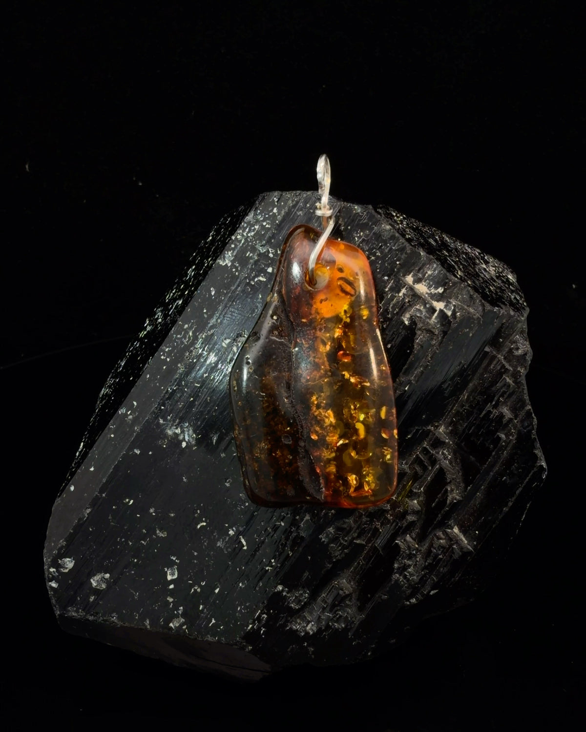 Natural Freeform Amber Pendant with Silver Wire Bail