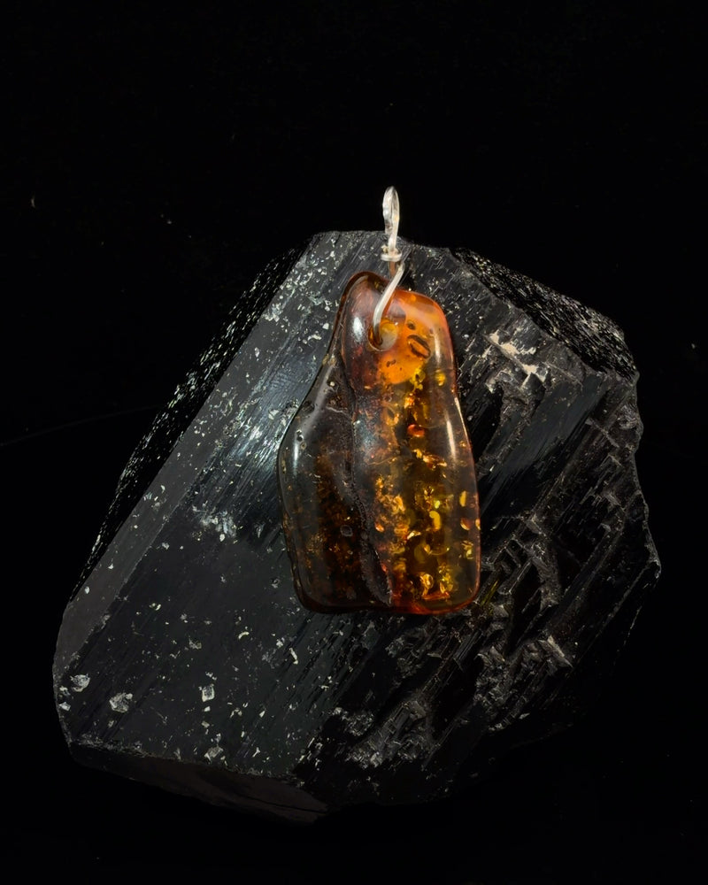 Natural Freeform Amber Pendant with Silver Wire Bail