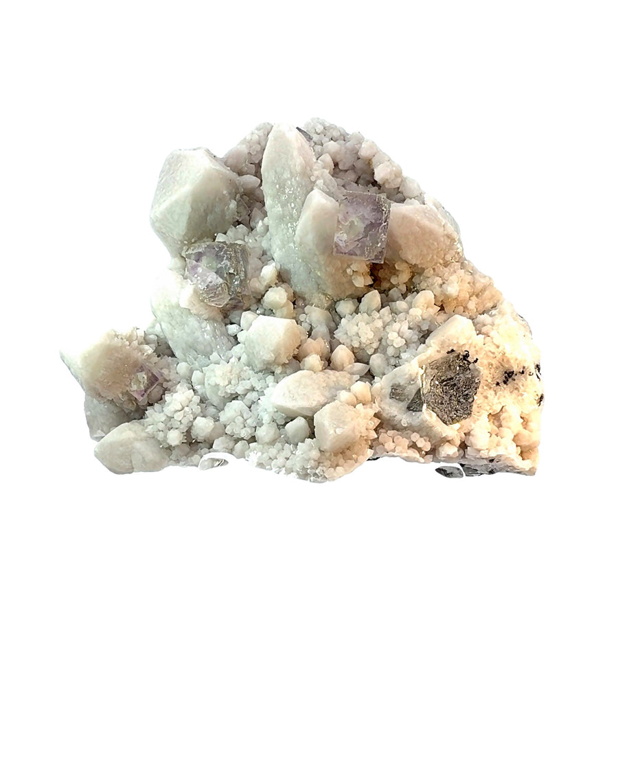 Fluorite on White Candle Quartz from Mongolia