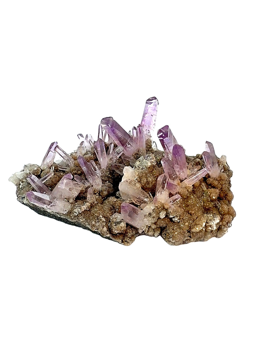 Natural purple amethyst crystal cluster on matrix raw quartz mineral specimen, 169.5 grams, 9.7 cm wide