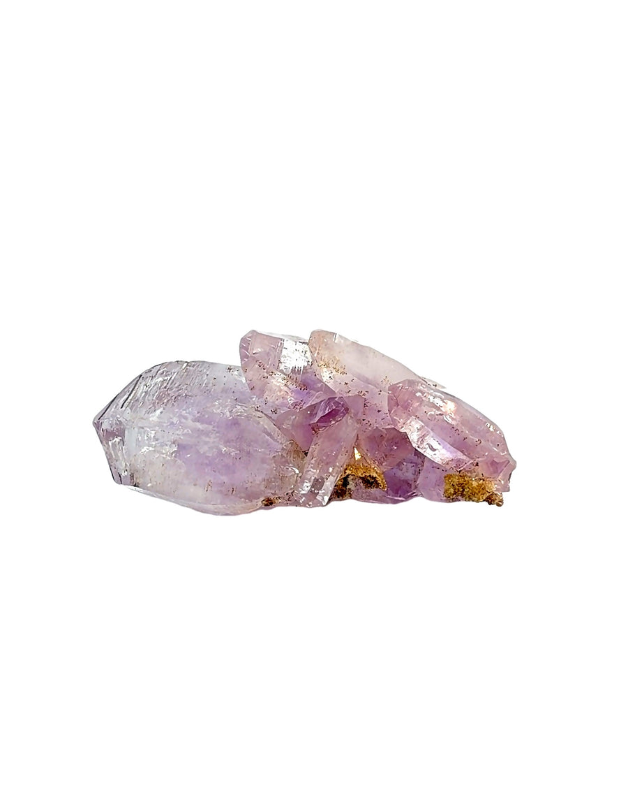 Natural Vera Cruz amethyst crystal cluster with light purple points on matrix, 73.8 grams, measuring 7.6 x 3.7 x 4.2 cm