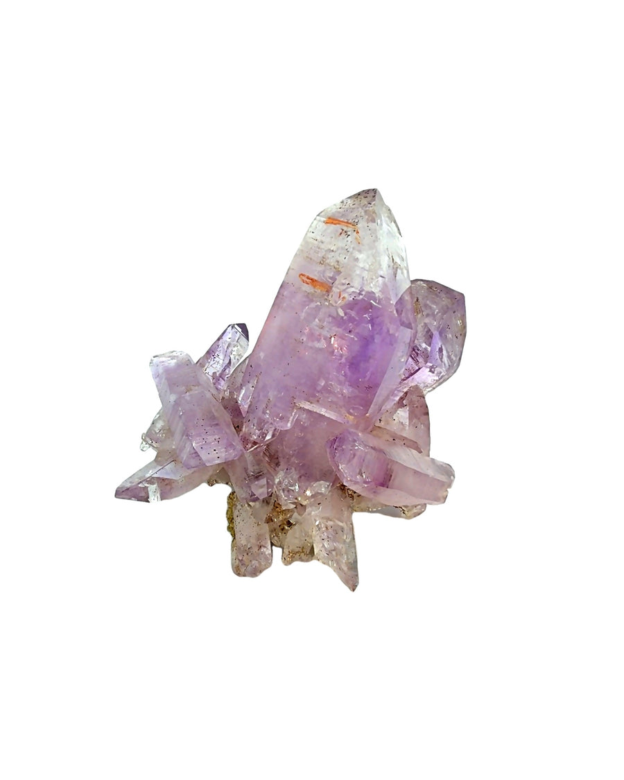 Natural Veracruz amethyst crystal cluster with translucent light purple quartz points and earthy inclusions, 72.2 grams
