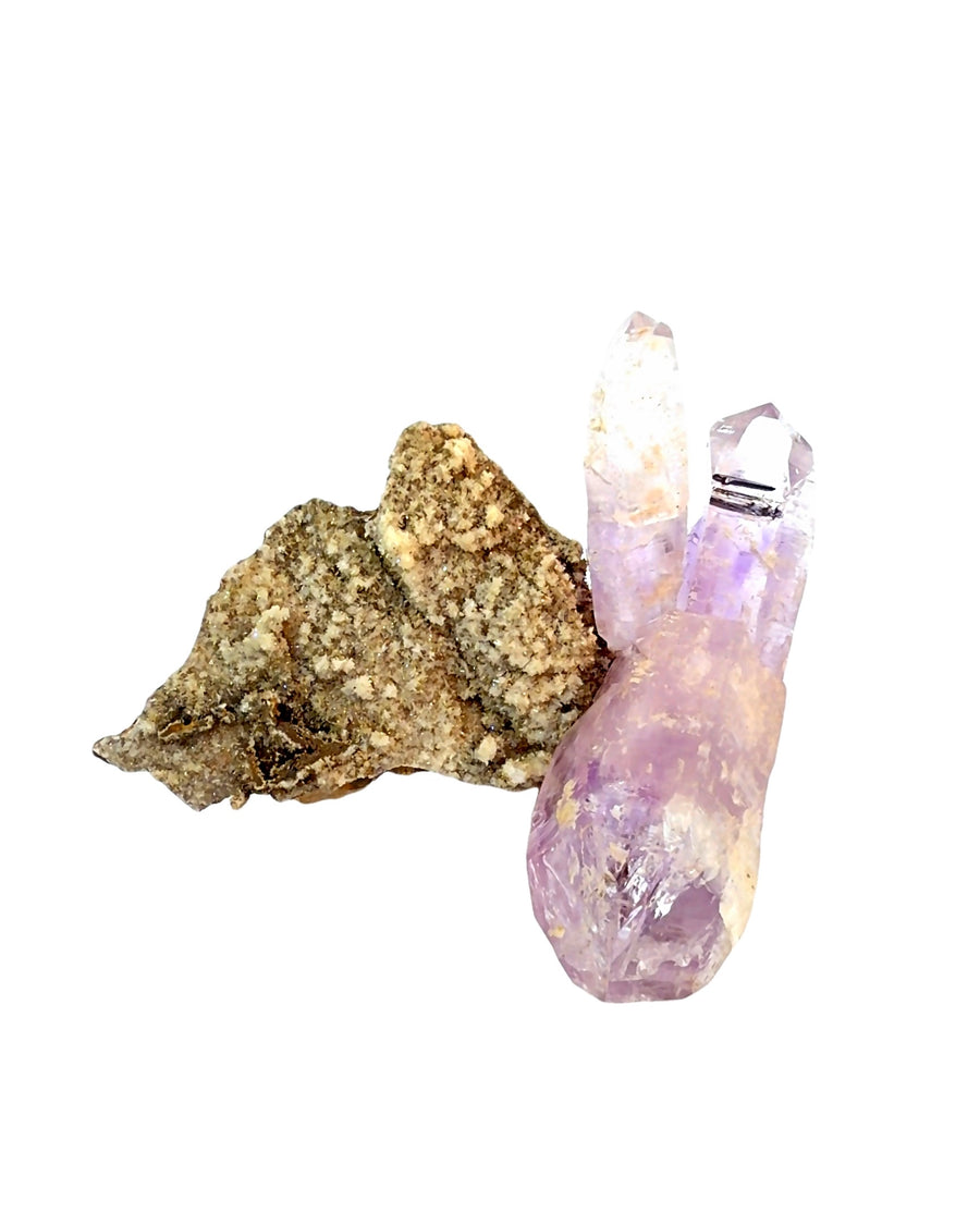 Natural Vera Cruz Amethyst crystal cluster on matrix with light purple points and moving enhydro, 77.9 grams