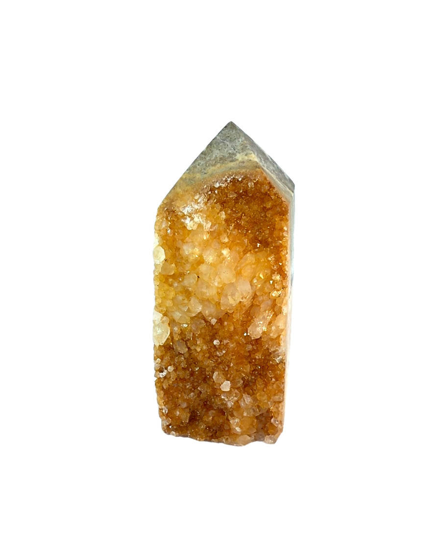 Golden Druzy Crystal Point – Polished & Raw Mineral Specimen, 8 cm