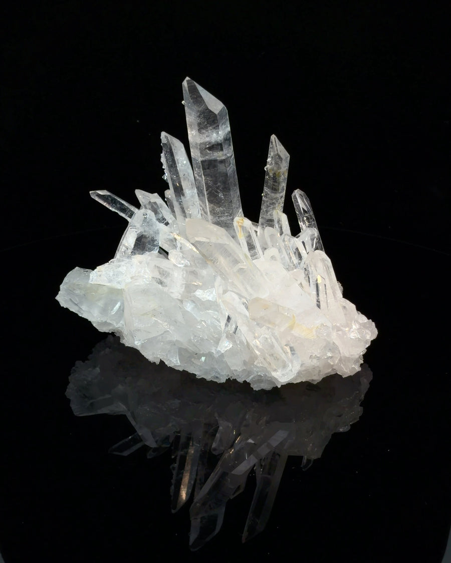 Natural Arkansas clear quartz crystal cluster with transparent terminated points on milky white quartz matrix