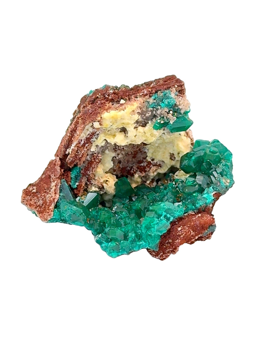 Natural translucent green dioptase crystal cluster from the Tsumeb Mine in Namibia, weighing 17.3 grams
