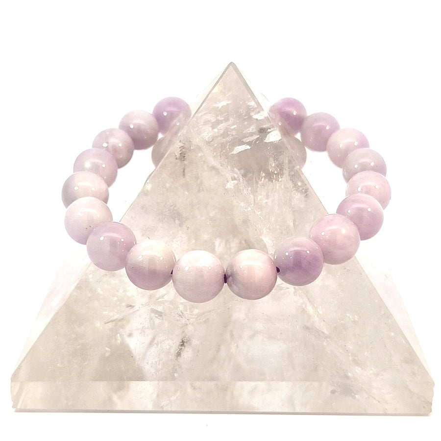 a large natural pink Kunzite stretch bracelet for small to medium wrists.