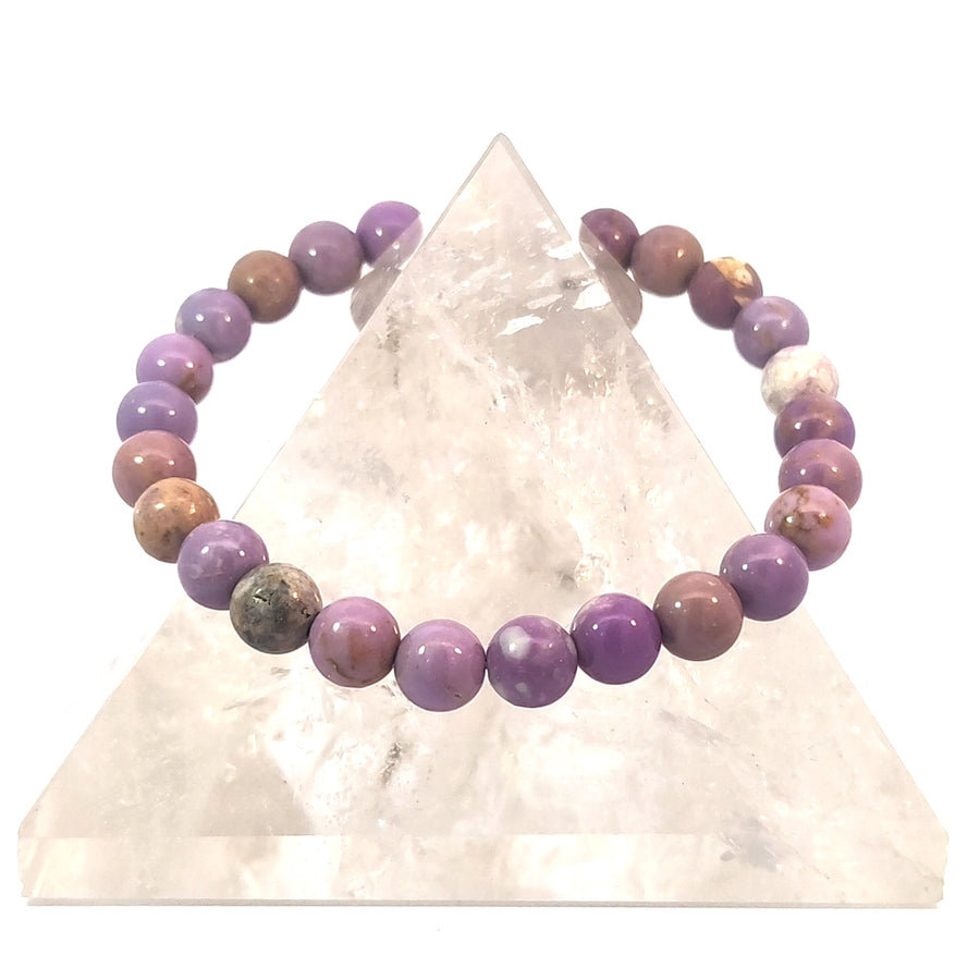 Natural Pink Opal stretch bracelet with genuine blush pink gemstone beads on elastic cord for everyday crystal jewelry.