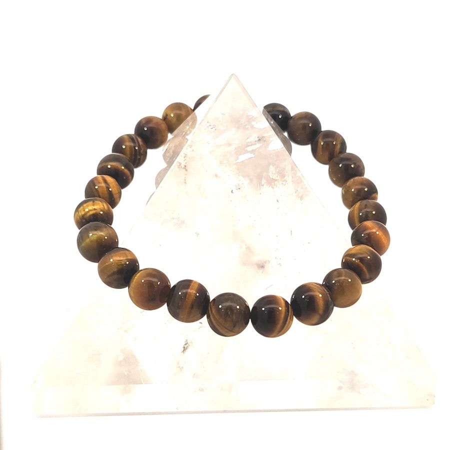 Natural Brown Tiger's Eye stretch bracelet featuring polished chatoyant beads.