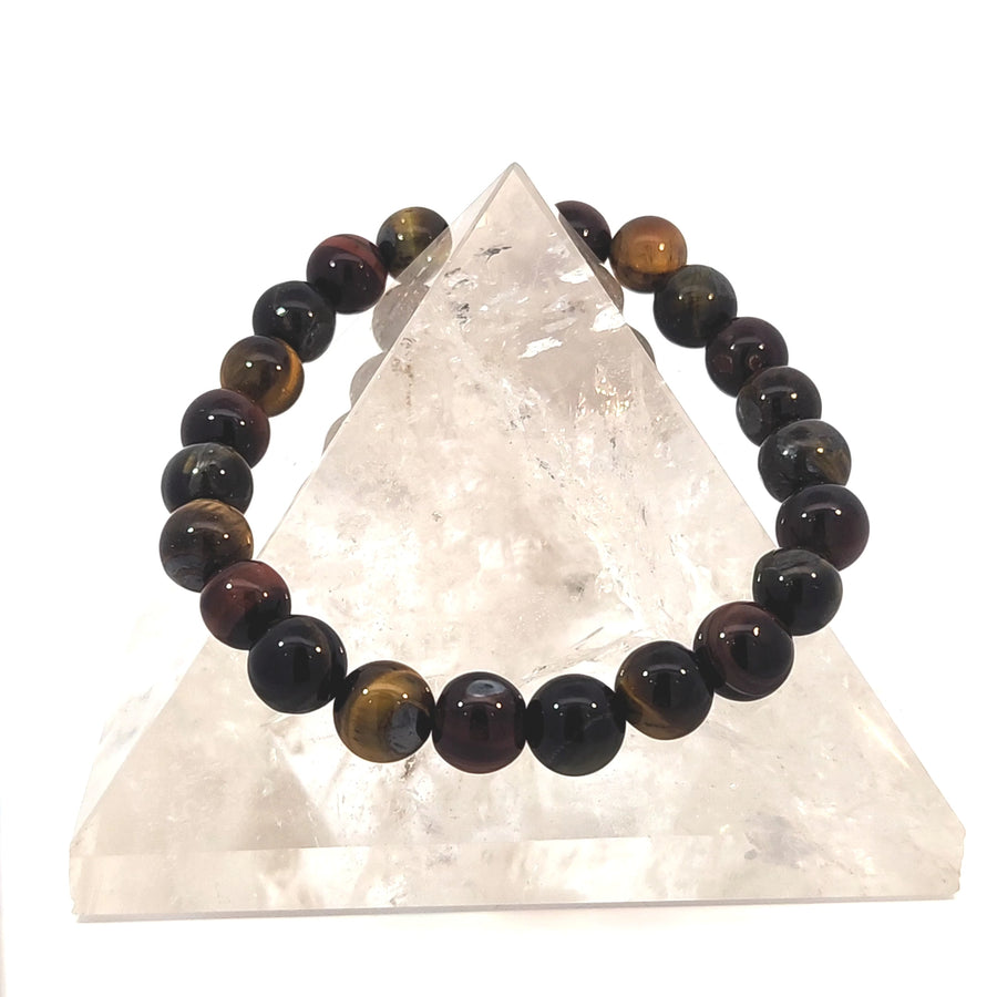 Natural Red & Blue Tiger's Eye stretch bracelet featuring shimmering chatoyant gemstone beads.