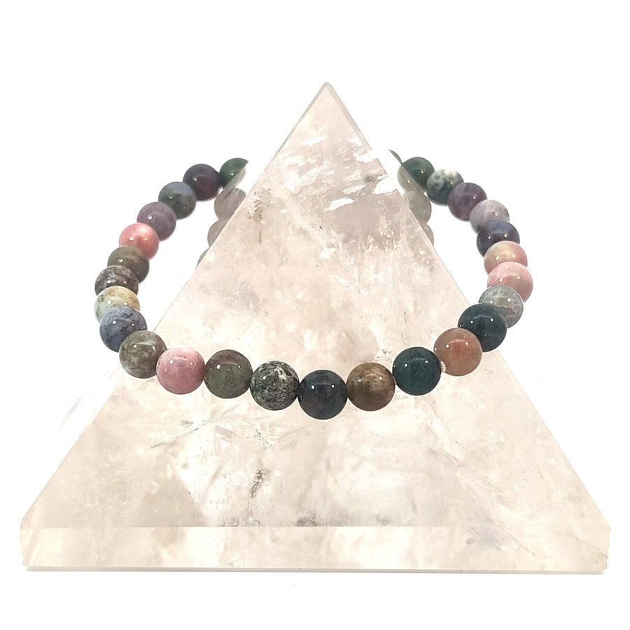 Natural Rainbow Tourmaline in Quartz stretch bracelet featuring colorful crystal beads on durable elastic cord.