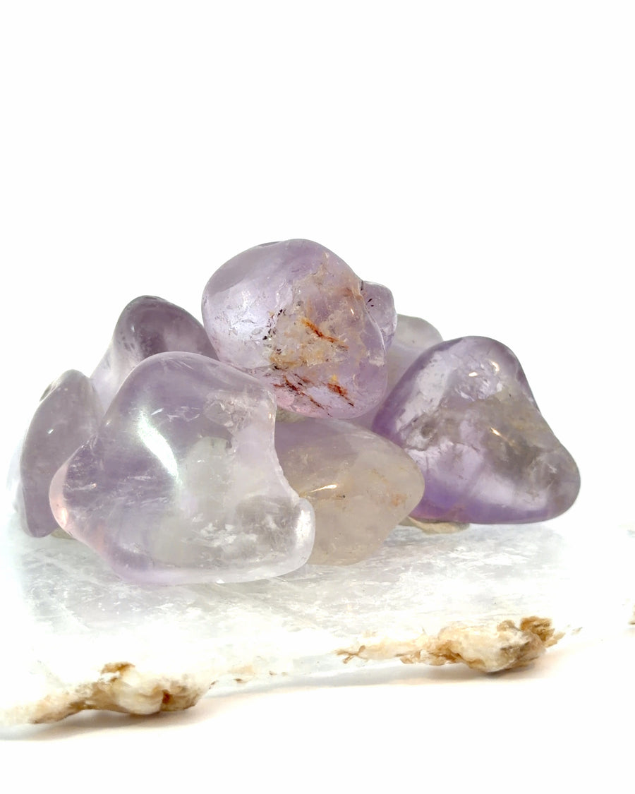 Set of 5 tumbled Amethyst stones, polished natural purple quartz crystals for meditation, display, or spiritual practice
