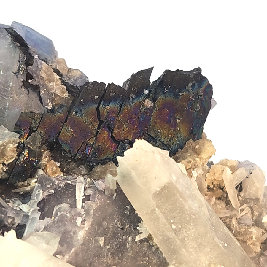 Large Rainbow Fluorite specimen with Quartz and Rainbow Hematite, collector-grade mineral display weighing 1380 grams.