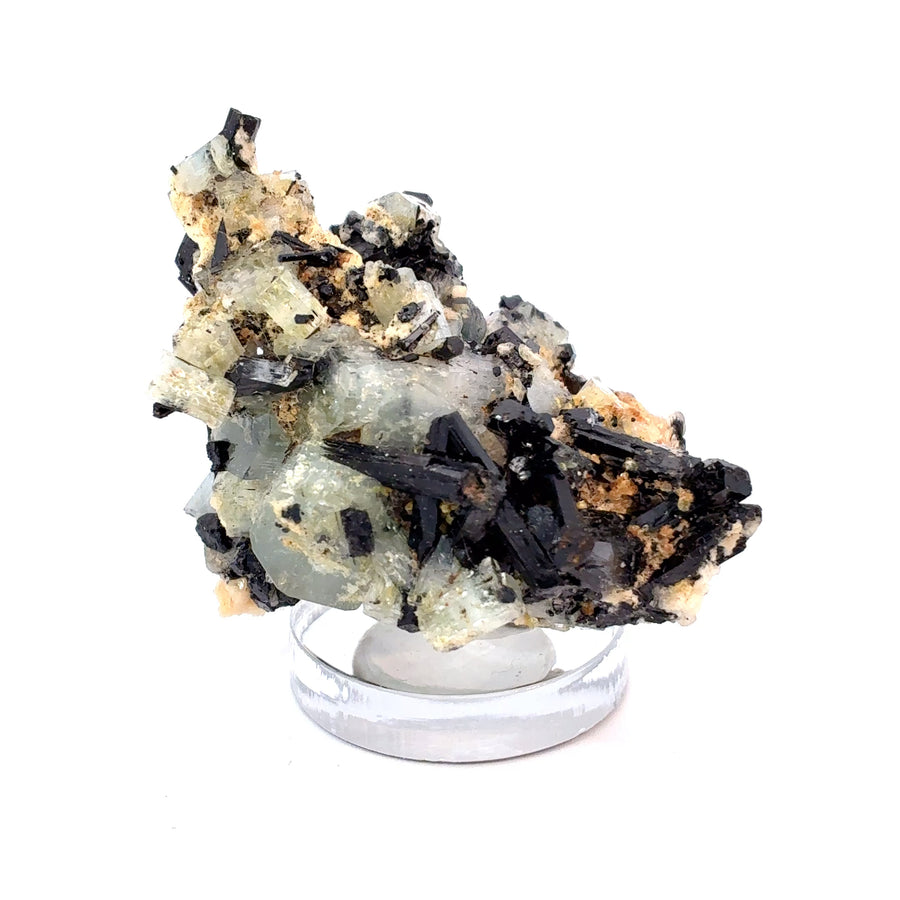 Natural Aquamarine and Black Tourmaline crystal specimen from Namibia displaying blue aquamarine crystals with contrasting black tourmaline accents, 35.5 grams.