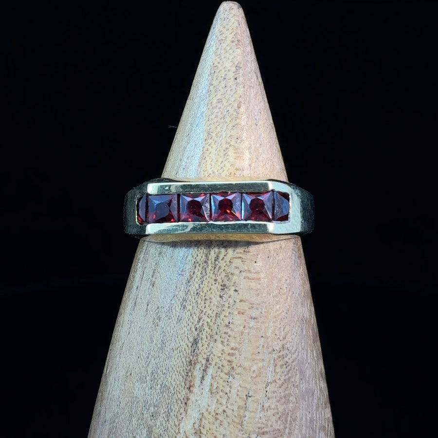 18K gold ring with natural square channel-set deep red garnets, size 7