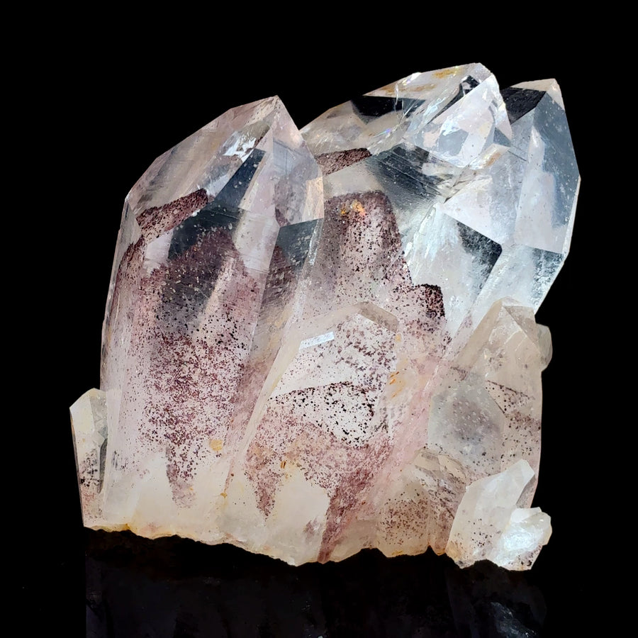 Natural Sunset Quartz with red-orange hematite phantoms from Telangana India weighing 109.7 grams featuring clear well-formed quartz crystals.