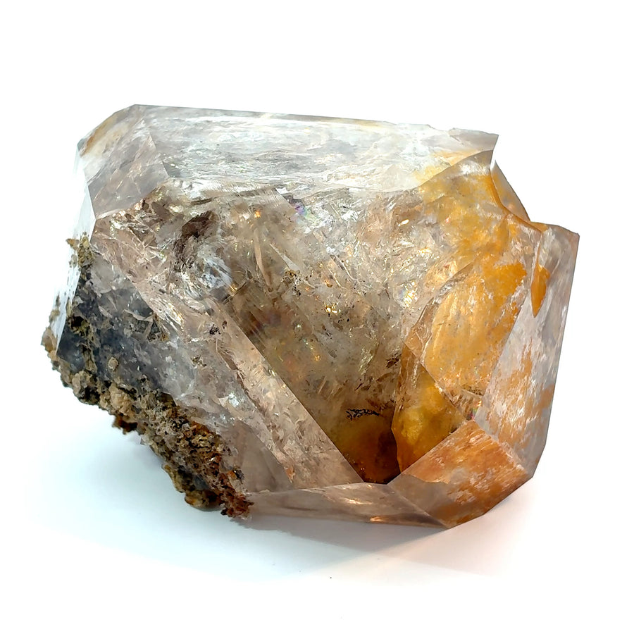 Large natural Smoky Herkimer Diamond quartz crystal with rehealed tip from Little Falls, New York weighing 331 grams.