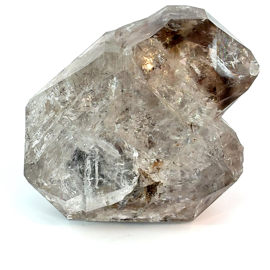 Large natural smoky Herkimer Diamond quartz crystal from Little Falls, New York with sharp double-terminated crystal faces and excellent condition, weighing 115 grams.
