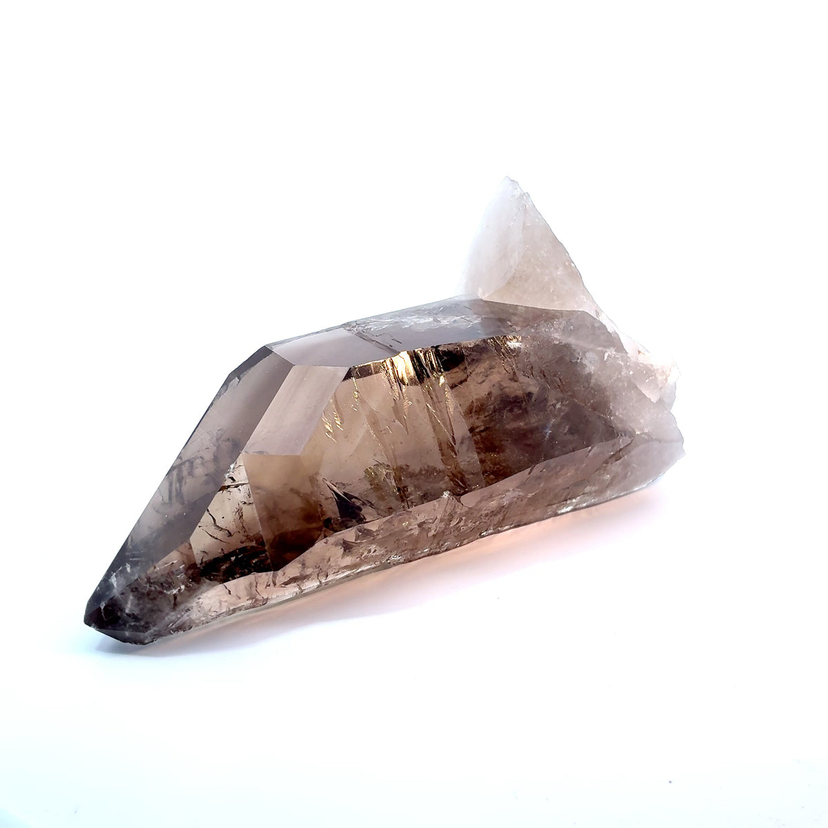 Large natural Brazilian Smoky Quartz crystal with window facet, 373.6 grams, measuring 125 x 48 x 40 mm