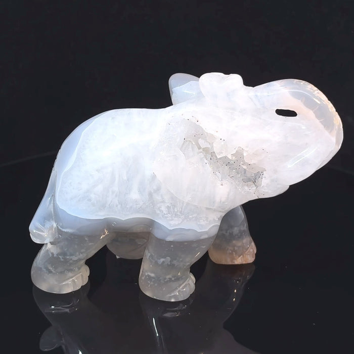 Agate Elephant Carving with Natural Quartz Crystals – 120g Crystal Animal