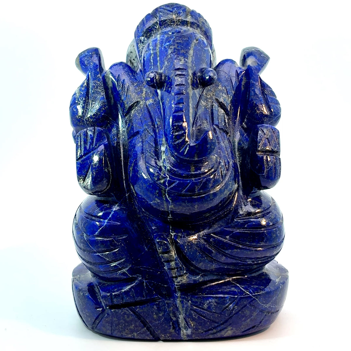 Carved Lapis Lazuli Ganesha statue, 575 gram blue natural stone sculpture measuring 103 x 71 x 54 mm
